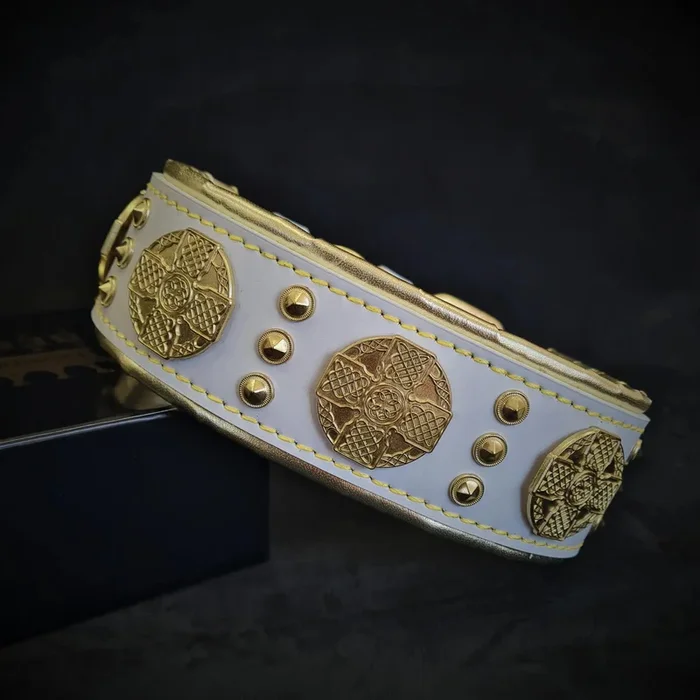 The “Maximus” collar 2.5 inch wide white & gold