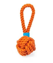 Thoozy Ball Tug Rope Toy with Handle, Orange, 3″