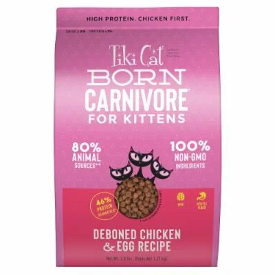 Tiki Cat Born Carnivore Non-GMO Chicken & Egg Kitten non Kibble Dry Cat Food – 2.8 lbs Bag