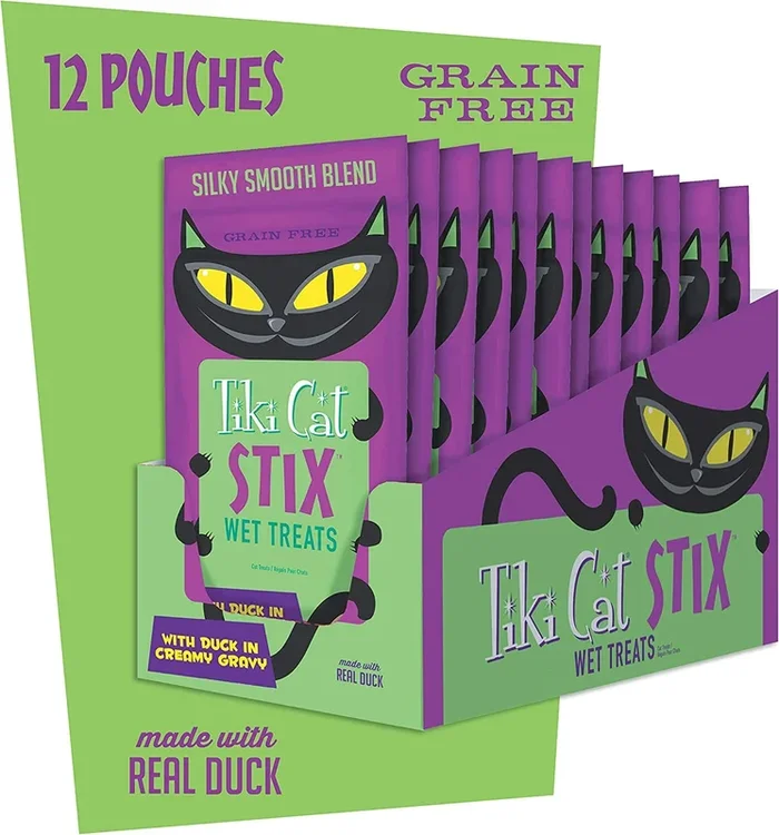 Tiki Cat Duck Mousse STIX™ Cat Treats – (6 Tubes per Bag) – 3 Oz Bags – Pack of 12