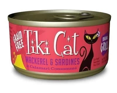 Tiki Cat Makaha Grill Canned Cat Food – Mackerel & Sardines in Calamari Consomme – Case of 12