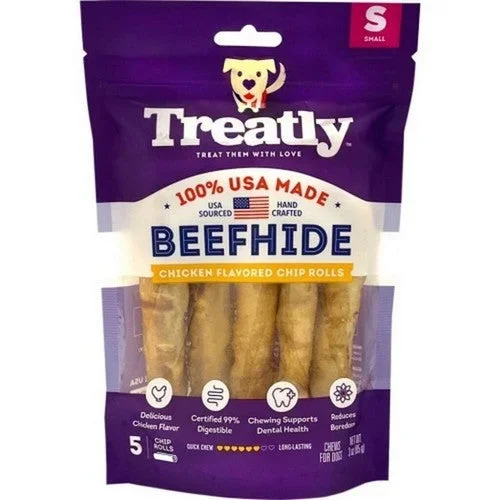 Treatly, Treatly 100% Usabeefhide Chip Rolls, 5 IN-5 Pack,Chicken