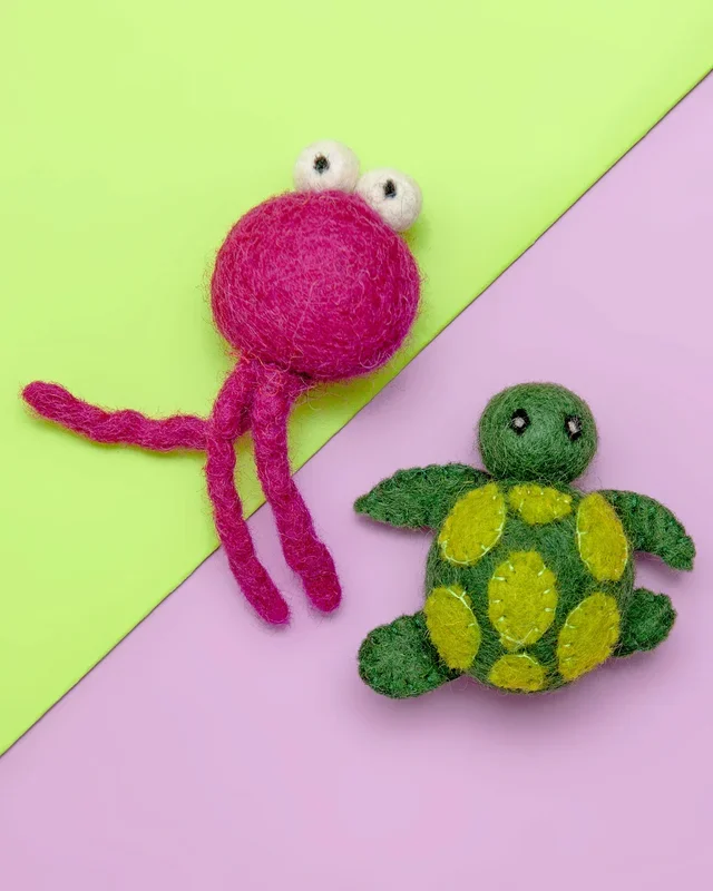 Turtle & Jellyfish Wool Cat Toy Set (2-pack)