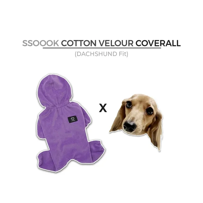 Velour Coverall Onesie for Dogs – Dachshund Fit (in Purple, Ivory, or Black)