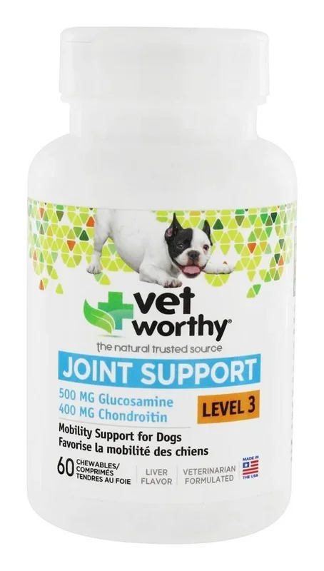 Vet Worthy Joint Support Level 3 Chewable Dog Supplements – 60 ct Capsule Bottle