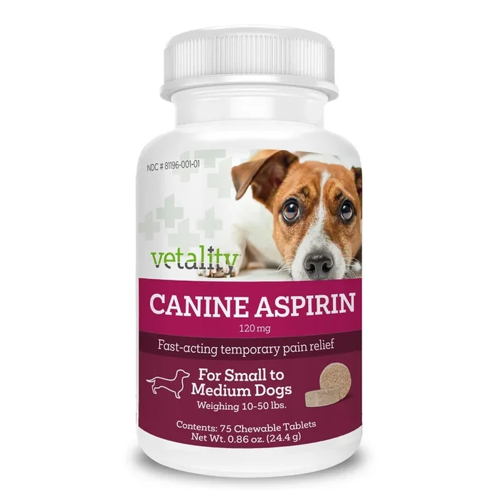 Vetality Canine Aspirin – Liver-Flavored Chewable Tablets – Temporary Relief for Aches, Inflammation, and Fever in Dogs