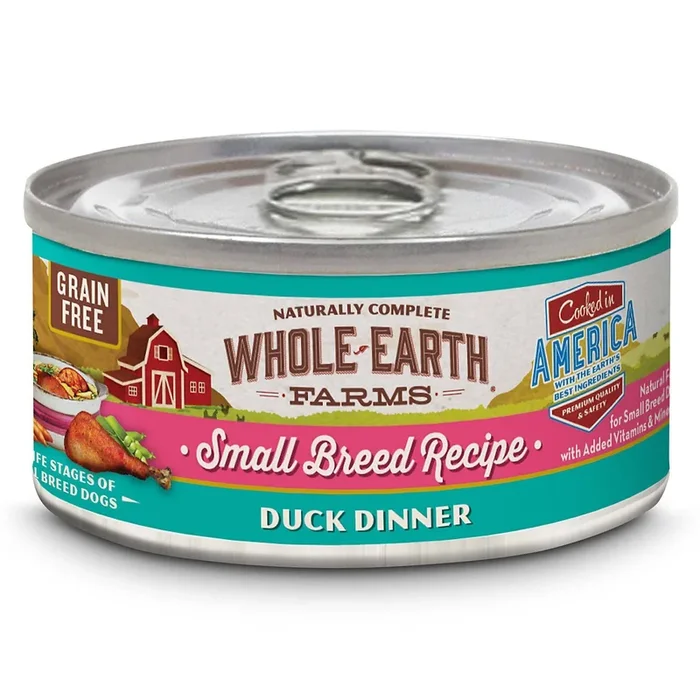 Whole Earth Farms Small Breed Duck Dinner Canned Dog Food – 3 oz Cans – Case of 24