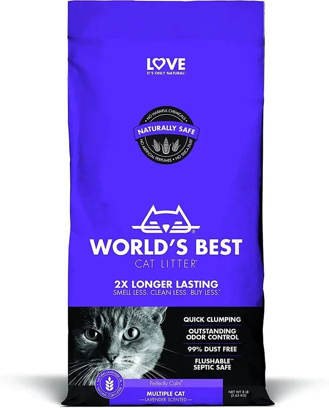 World’s Best Cat Litter Multiple-Cat Lavender Scented Clumping Cat Litter – 15 Lbs – Case of 3