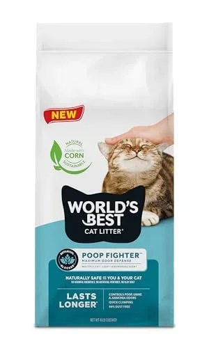 World’s Best Cat Litter Poop Fighter Odor Defense Dust-Free Clumping Lemongrass Scented Corn Cat Litter – Case of 4