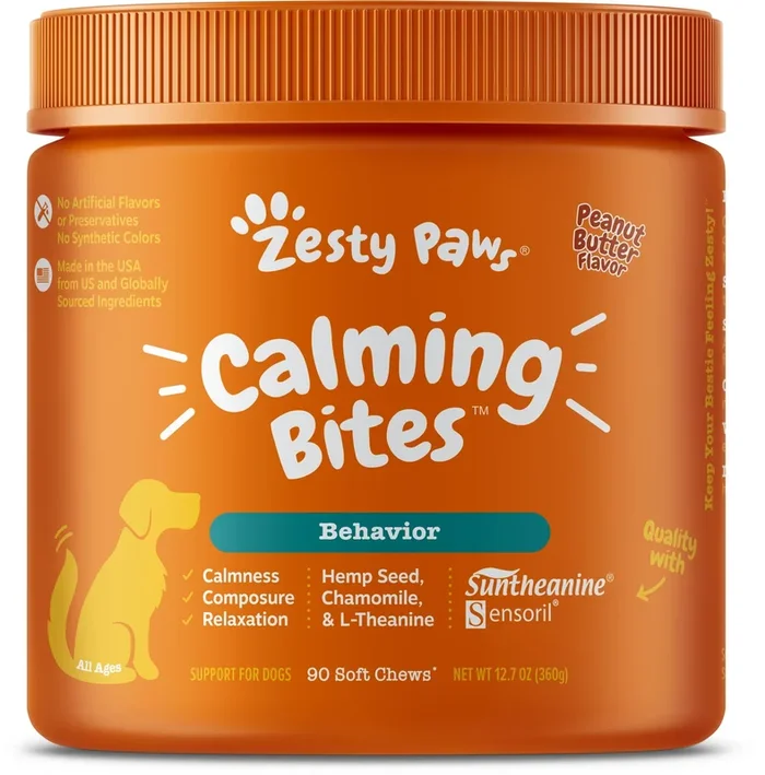 Zesty Paws Calming Anti Stress & Anxiety Bites Peanut Butter Soft Chews For Dogs