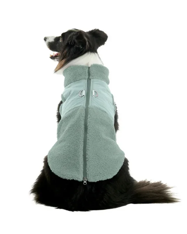 Zip Up Sherpa Dog Harness Vest in Green