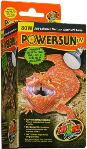 Zoo Med Laboratories PowerSun Self Ballasted UV Mercury Vapor Heating Lamp Bulb – 80 Watt