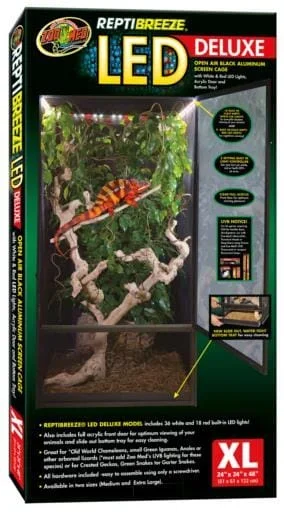 Zoo Med Laboratories ReptiBreeze LED Deluxe Reptile Cage with Open-Air Aluminum Screen – Extra Large – L:24″ X W:24″ X 48″ Inches